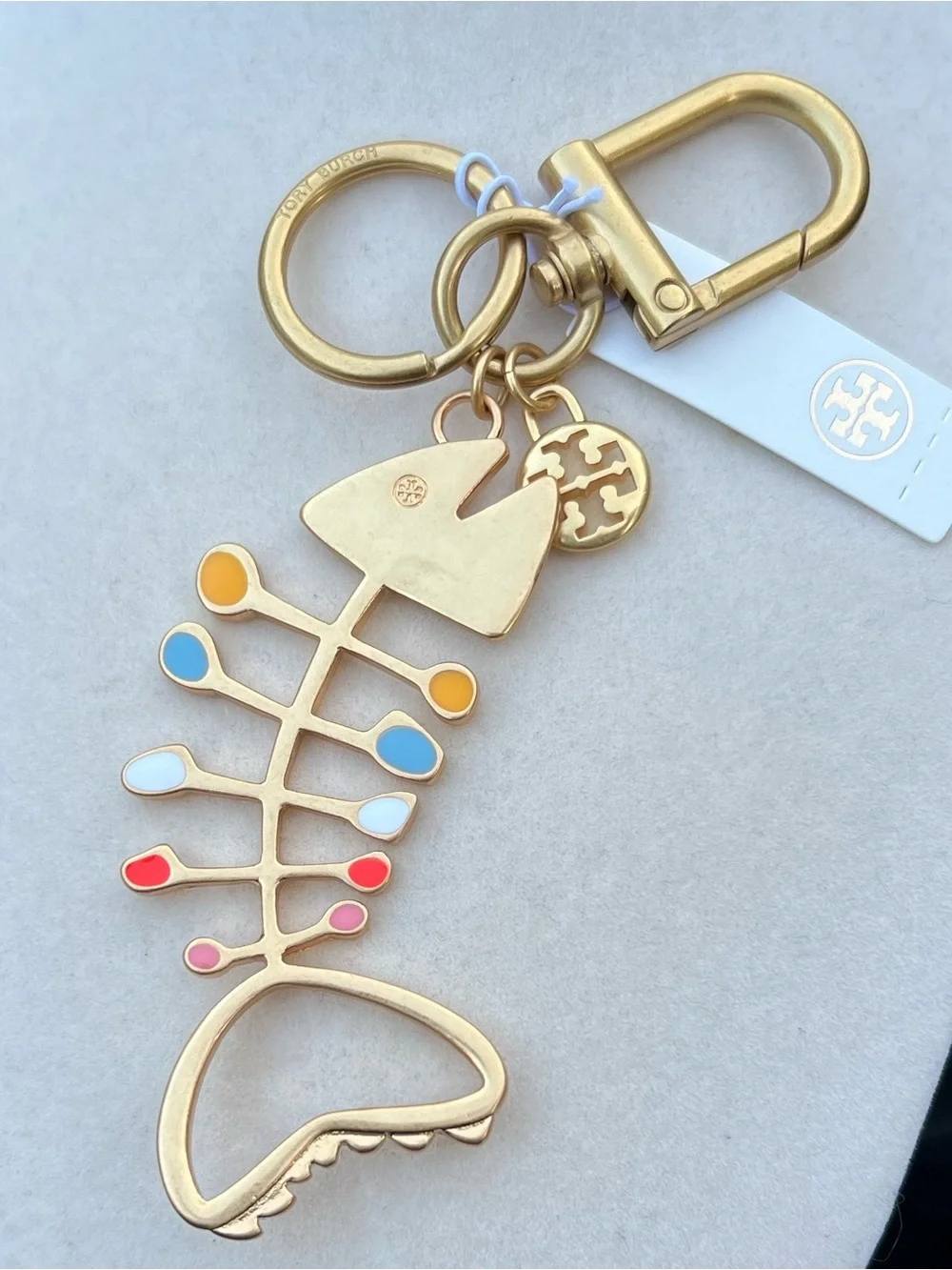 NWT Tory Burch Roxanne Fishbone Key Chain/Bag Charm